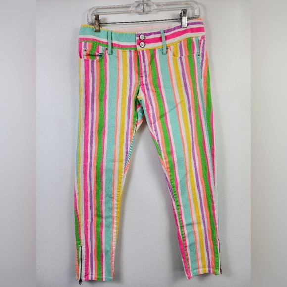 Lilly Pulitzer Womens Colorful Striped Pants 5 Pockets Side Leg Hem Zipper, sz 2 - Picture 1 of 9